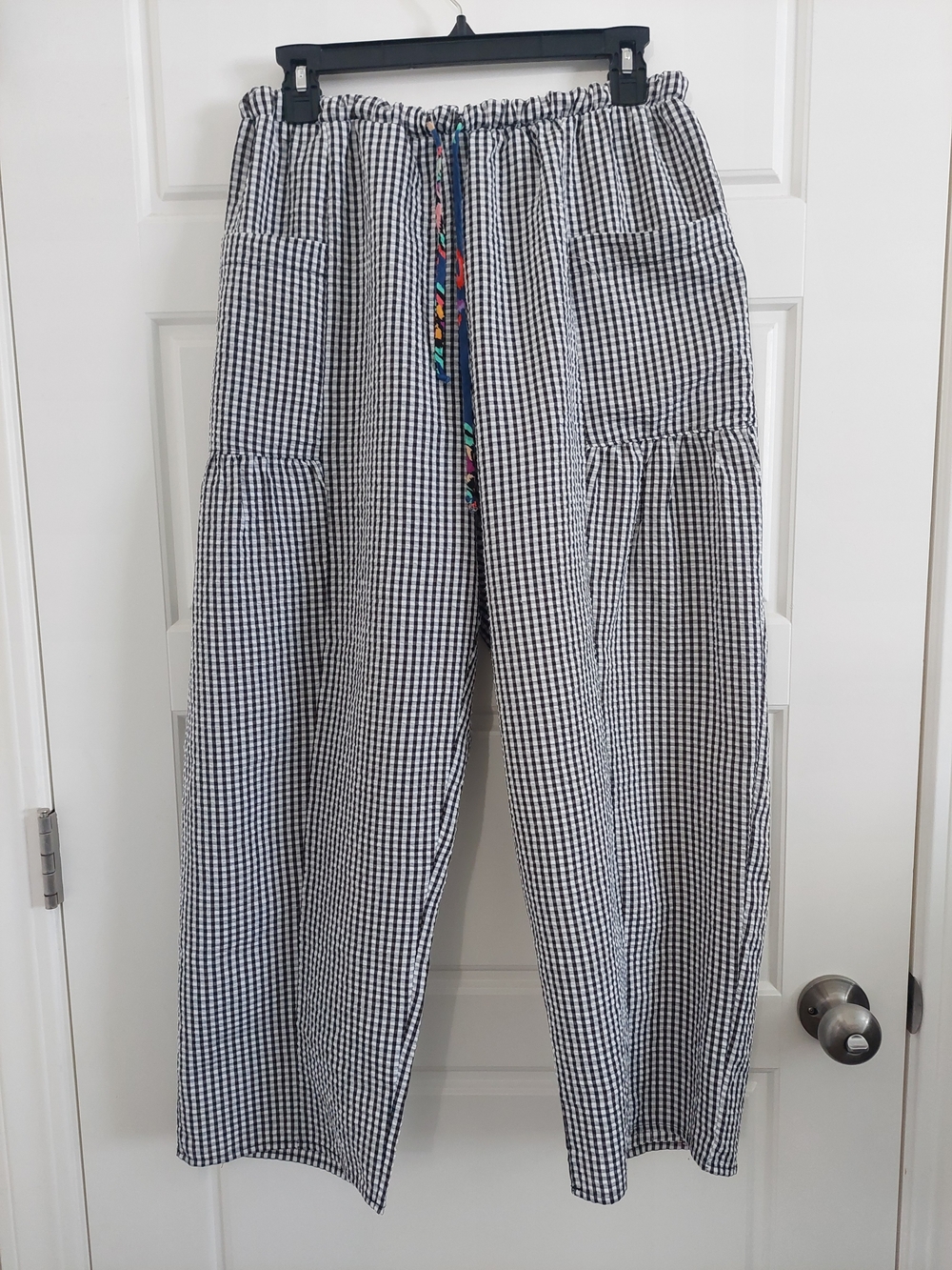 Bucketlist Black White Gingham Wide Leg Pants Floral Drawstring Boho